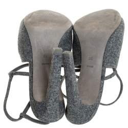 Alexander Wang Grey Wool Fabric Maryna Peep Toe Slingback Sandals Size 38