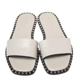 Alexander Wang Grey Leather Lola Studded Flat Slides Size 38