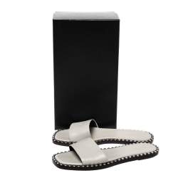 Alexander Wang Grey Leather Lola Studded Flat Slides Size 38