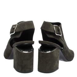 Alexander Wang Green Suede Block Heel Slingback Sandals Size 40.5
