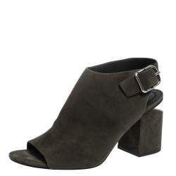 Alexander Wang Green Suede Block Heel Slingback Sandals Size 40.5