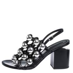Pre Owned Alexander Wang Black Leather Dome Studded Nadia Sandals Size 39.5