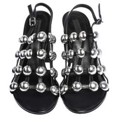 Pre Owned Alexander Wang Black Leather Dome Studded Nadia Sandals Size 39.5