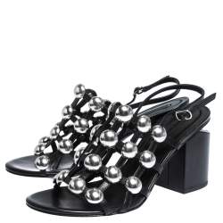 Pre Owned Alexander Wang Black Leather Dome Studded Nadia Sandals Size 39.5