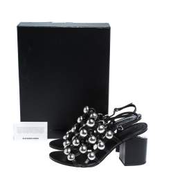 Pre Owned Alexander Wang Black Leather Dome Studded Nadia Sandals Size 39.5