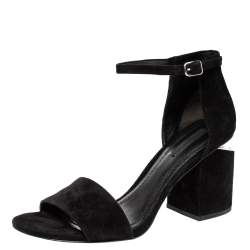 Alexander Wang Black Suede Leather Abbey Block Heel Ankle Strap Sandals Size 40