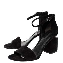 Alexander Wang Black Suede Leather Abbey Block Heel Ankle Strap Sandals Size 40
