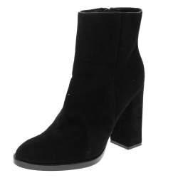Alexander Wang Black Suede "Iselin" Block Heel Ankle Boots Size 38