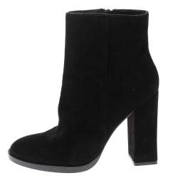 Alexander Wang Black Suede "Iselin" Block Heel Ankle Boots Size 38