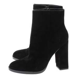 Alexander Wang Black Suede "Iselin" Block Heel Ankle Boots Size 38