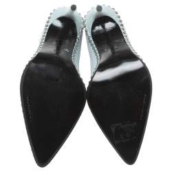 Pre Owned حذاء بوت كاحل ألكسان�در وانغ مقدمة مدببة ترصيعات إرى دنيم واش أزرق فاتح مقاس 40