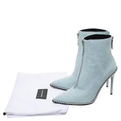 Pre Owned حذاء بوت كاحل ألكساندر وانغ مقدمة مدببة ترصيعات إرى دنيم واش أزرق فاتح مقاس 40