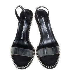 Alexander Wang Black Leather and PVC Studded Slingback Nova Sandals Size 38