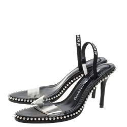Alexander Wang Black Leather and PVC Studded Slingback Nova Sandals Size 38