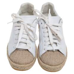 Alexander Wang White Leather And Jute Cap Toe Espadrilles Low Top Sneakers Size 37
