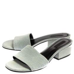 Alexander Wang Blue Denim Fabric Lou Open Toe Mules Size 38.5