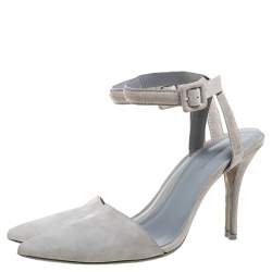 Alexander Wang Grey Suede Leather Lovisa Ankle Wrap Sandals Size 38.5