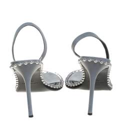 Alexander Wang Grey Nova Studded Leather And Pvc Slingback Sandals Size 38.5