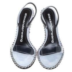 Alexander Wang Grey Nova Studded Leather And Pvc Slingback Sandals Size 38.5