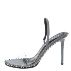 Alexander Wang Grey Nova Studded Leather And Pvc Slingback Sandals Size 38.5