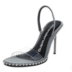 Alexander Wang Grey Nova Studded Leather And Pvc Slingback Sandals Size 38.5
