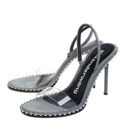 Alexander Wang Grey Nova Studded Leather And Pvc Slingback Sandals Size 38.5