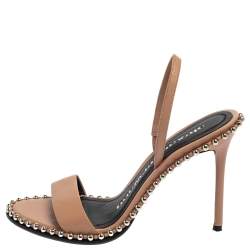 Pre Owned Alexander Wang Beige Leather Nova Studded Slingback Sandals Size 37.5