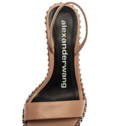 Pre Owned Alexander Wang Beige Leather Nova Studded Slingback Sandals Size 37.5
