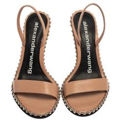 Pre Owned Alexander Wang Beige Leather Nova Studded Slingback Sandals Size 37.5