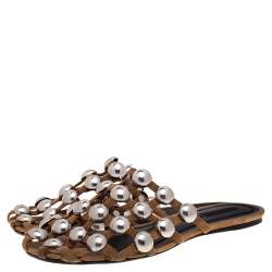 Alexander Wang Beige Suede Embellished Flat Sandals Size 40 