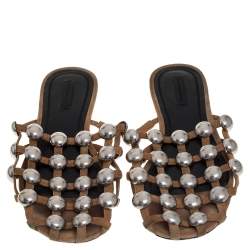 Alexander Wang Beige Suede Embellished Flat Sandals Size 40 