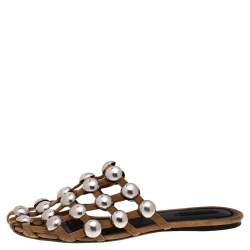 Alexander Wang Beige Suede Embellished Flat Sandals Size 40 