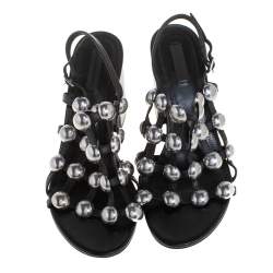 Pre Owned صندل أليكساندر وانغ ناديا مرصع قبة جلد أسود مقاس 41