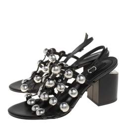 Pre Owned صندل أليكساندر وانغ ناديا مرصع قبة جلد أسود مقاس 41