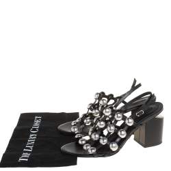 Pre Owned صندل أليكساندر وانغ ناديا مرصع قبة جلد أسود مقاس 41