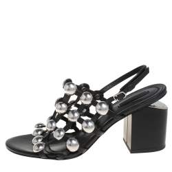 Pre Owned صندل أليكساندر وانغ ناديا مرصع قبة جلد أسود مقاس 41