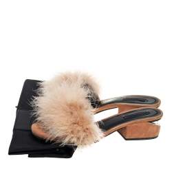 Alexander Wang Beige Suede And Feather Slip On Sandals Size 37.5