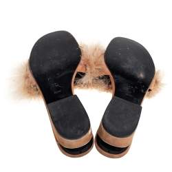 Alexander Wang Beige Suede And Feather Slip On Sandals Size 37.5