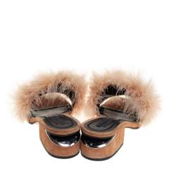 Alexander Wang Beige Suede And Feather Slip On Sandals Size 37.5