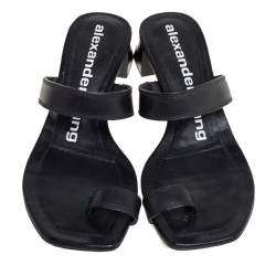 Alexander Wang Black Leather Ellis Toe Ring Slide Sandals Size 35