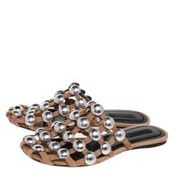 Pre Owned Alexander Wang Beige Suede Amelia Studded Flat Mules Size 37.5