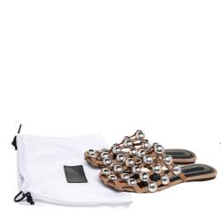 Pre Owned Alexander Wang Beige Suede Amelia Studded Flat Mules Size 37.5