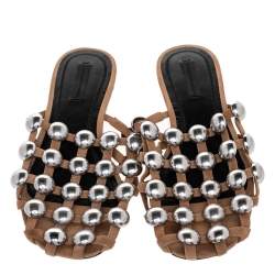 Pre Owned Alexander Wang Beige Suede Amelia Studded Flat Mules Size 37.5