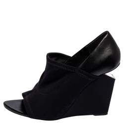 Alexander Wang Black Leather And Stretch Fabric Alla Wedge Pumps Size 38