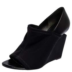 Alexander Wang Black Leather And Stretch Fabric Alla Wedge Pumps Size 38