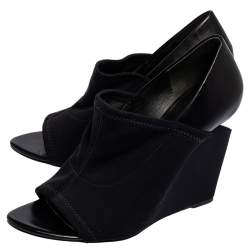 Alexander Wang Black Leather And Stretch Fabric Alla Wedge Pumps Size 38