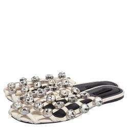 Alexander Wang White Leather Crystal Cage Amelia Flats Size 38