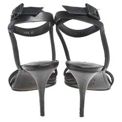 Pre Owned صندل اليكساندر وانغ ملتف حول الكاحل أنتونيا جلد أسود مقاس 37