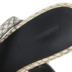 Pre Owned Alexander Wang Beige/Black Snakeskin Embossed Leather Antonia Ankle Wrap Sandals Size 38