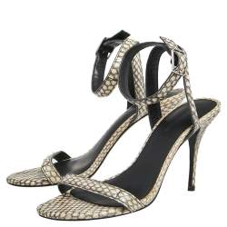 Pre Owned Alexander Wang Beige/Black Snakeskin Embossed Leather Antonia Ankle Wrap Sandals Size 38